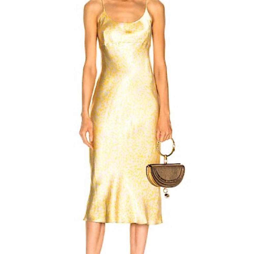 Ganni Satin Yellow Dress, size 36.